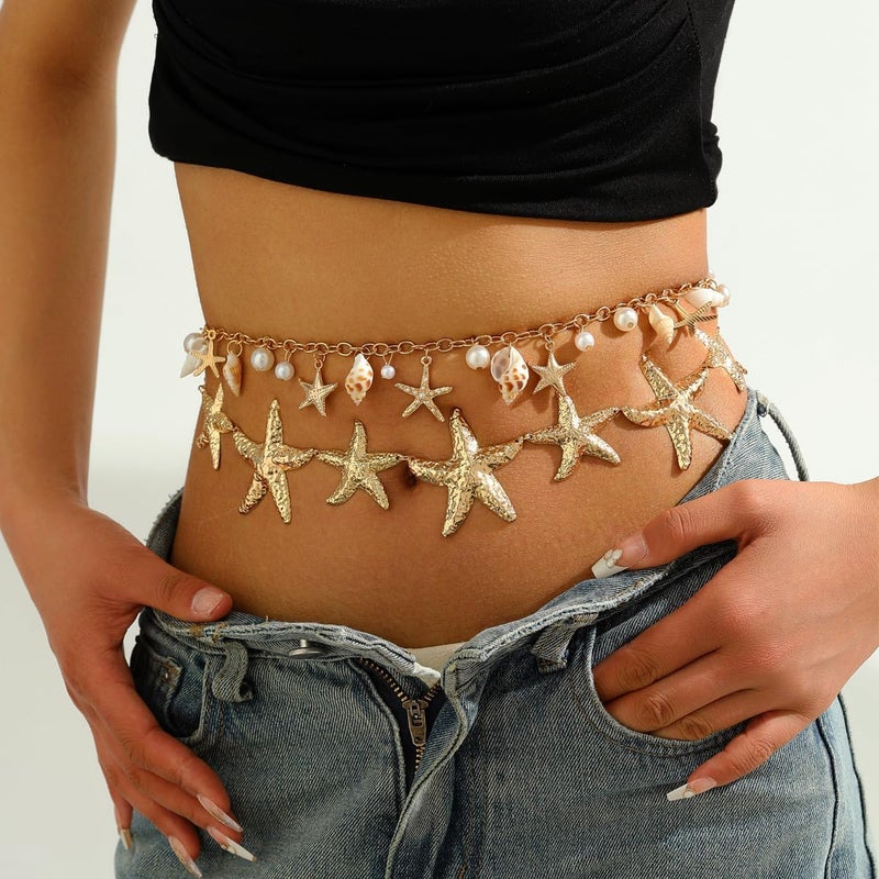 WanBigVa Seashell Starfish Waist Chain for Women Boho Conch Belly Body Chains Summer Beach Pearl Waist Body Jewelry - Image 5